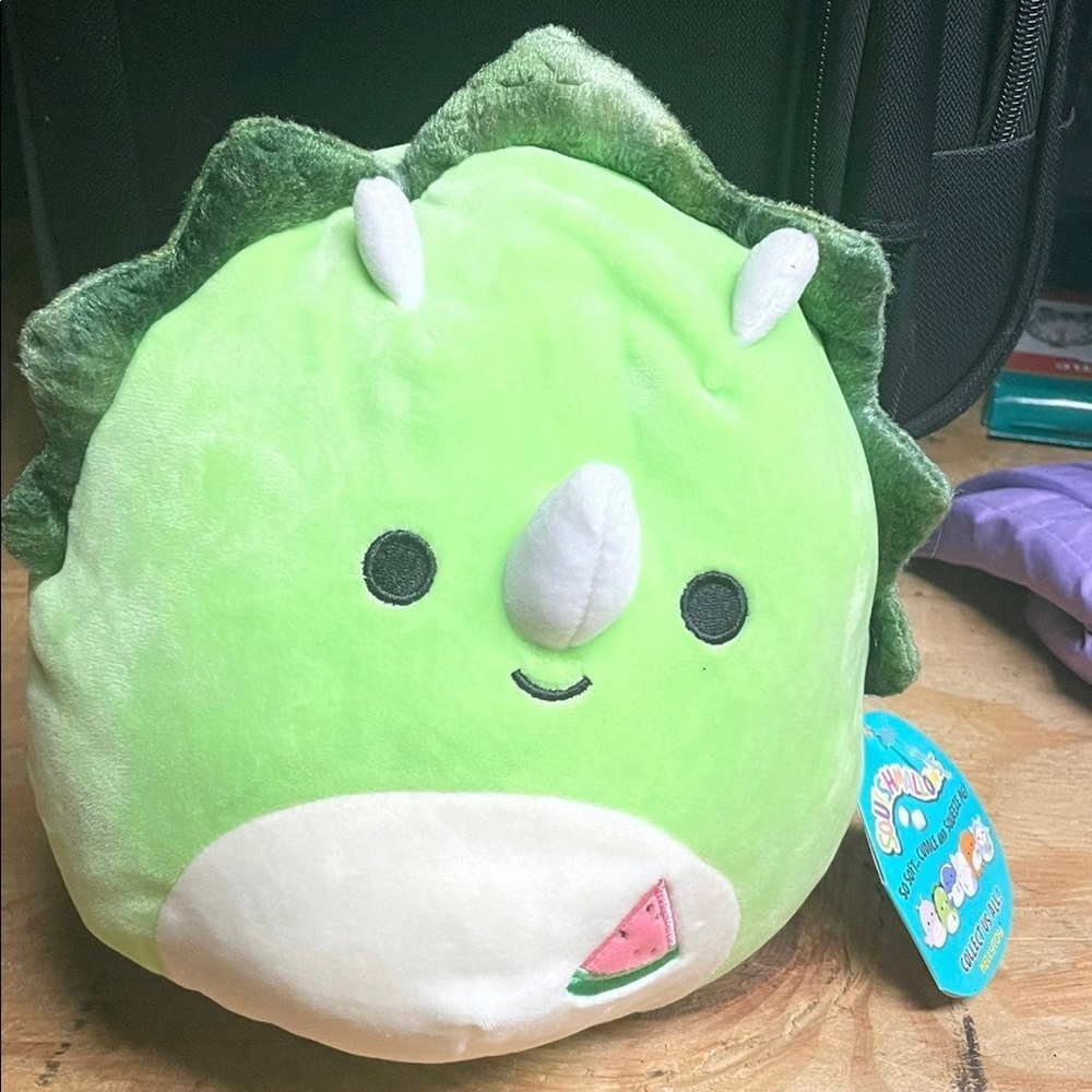 Squishmallows Tristan the Triceratops with watermelon  8"